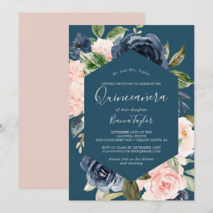 Blume der Marine Blue Quinceañera Einladung