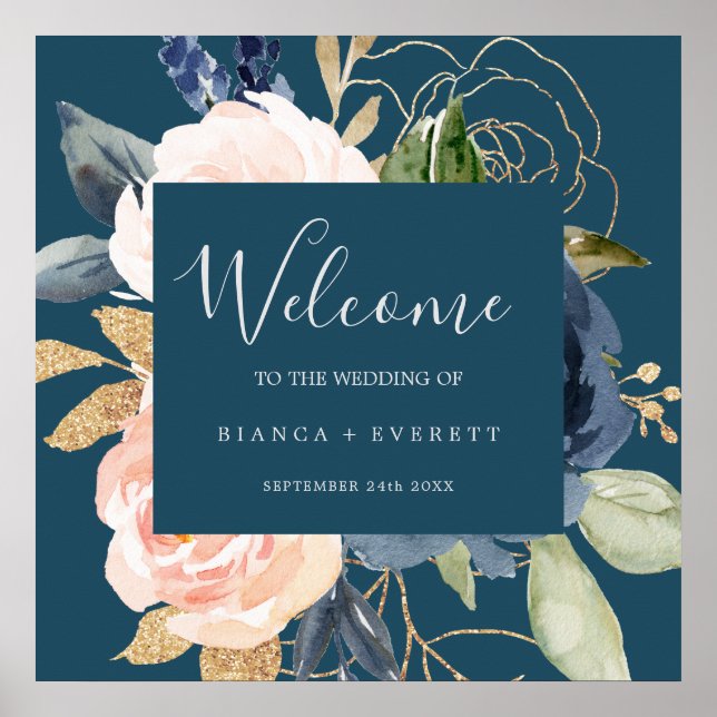 Blume der Marine | Blue Welcome Wedding Poster (Vorne)
