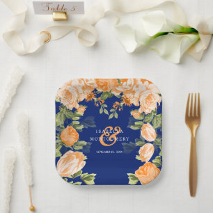 Blume der Marine und des Botanischen Orangen Pappteller