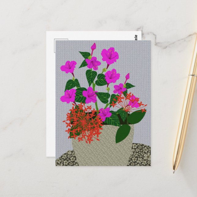 Blume der Nadel und Blume um vier Uhr Postkarte (Vorderseite/Rückseite Beispiel)