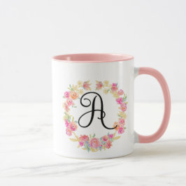 Blume der niedlichen rosa Monogramm (A) Tasse