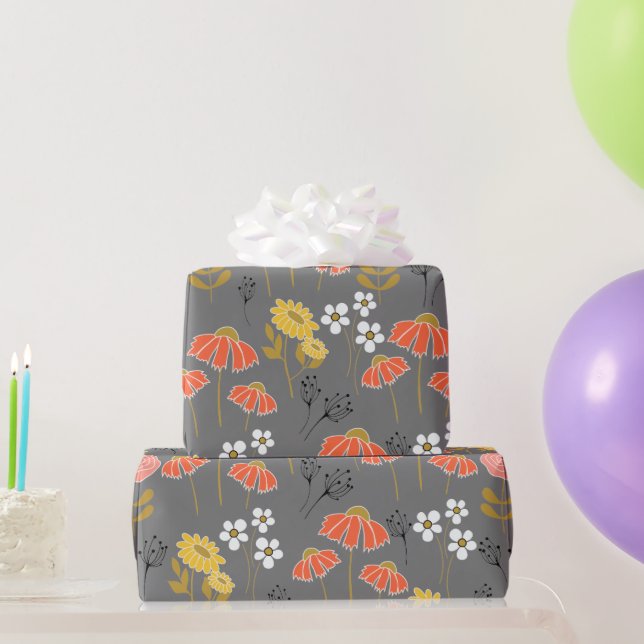 Blume der orangen und gelben Doodle Geschenkpapier (Partygeschenke)