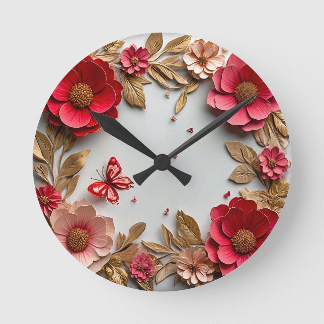 Blume der Papierkunst Runde Wanduhr (Vorderseite)