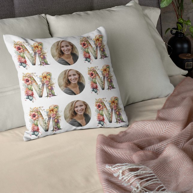 Blume der personalisierten MAMA MuttertagsFoto Kissen (Personalised MOM flowers Mothers Day Photo Throw Pillow)