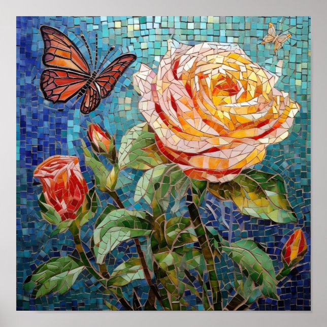 Blume der phantastischen Mosaikkunst Rose Poster (Vorne)
