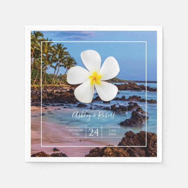 Blume der Plumeria mit Tropical Beach, Serviette (Vorderseite)