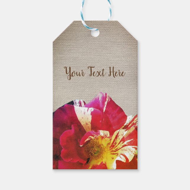 Blume der Rose, Rustikale Leinwand - benutzerdefin Geschenkanhänger (Vorderseite)