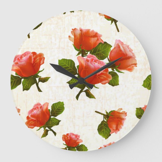 Blume der Rose, Vintager Hintergrund. Große Wanduhr (Vorderseite)