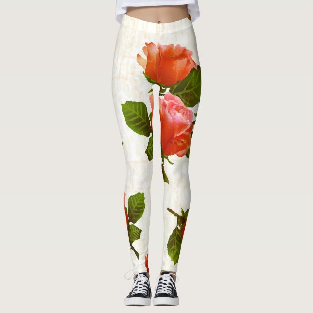 Blume der Rose, Vintager Hintergrund. Leggings (Vorderseite)