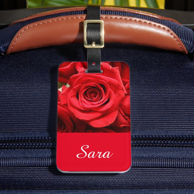 Blume der rote Rose auf dem "Bloom Luggage Tag" Gepäckanhänger (Vorderseite Insitu 2)