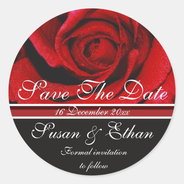 Blume der rote Rose Save the Date, Runder Aufkleber (Vorderseite)