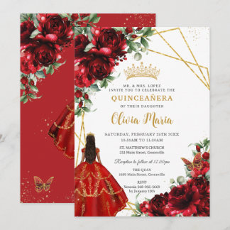 Blume der Roten Flora Prinzessin Quinceañera Einladung