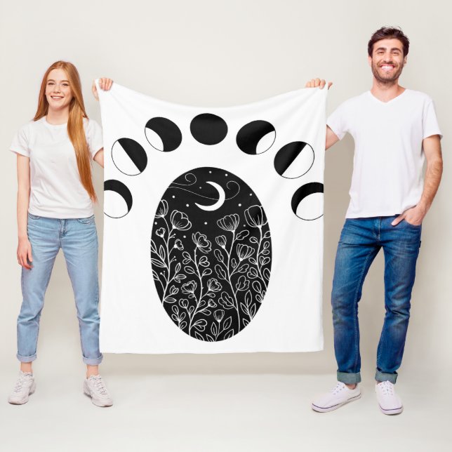 Blume der Schwarz-weißen Mondphase Fleecedecke (Beispiel)