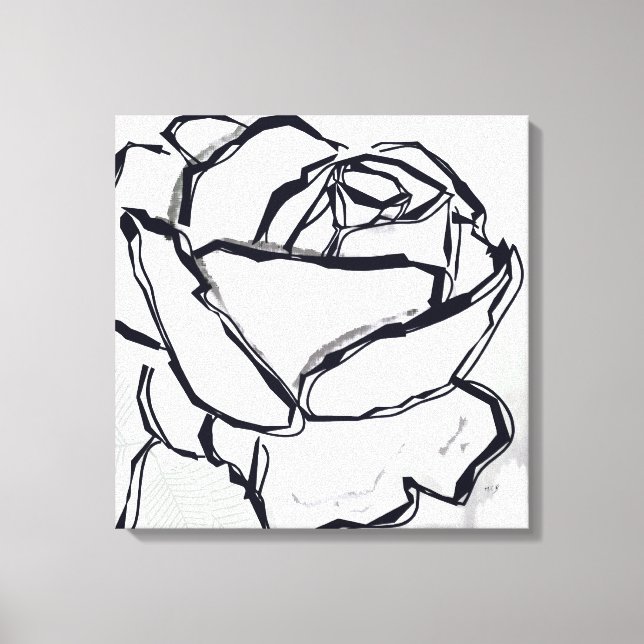 Blume der Schwarz-weißen Rose Abstrakt Art Minimal Leinwanddruck (Vorderseite)