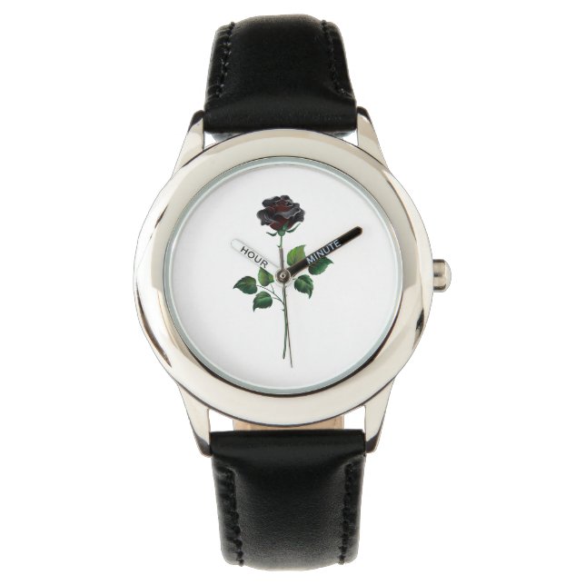 Blume der schwarzen Rose Armbanduhr (Vorderseite)