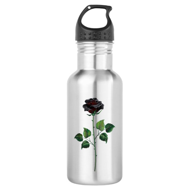 Blume der schwarzen Rose Edelstahlflasche (Vorderseite)