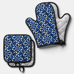 Blume der Südwestwüste in Blue Ofenhandschuh & Topflappen-Set