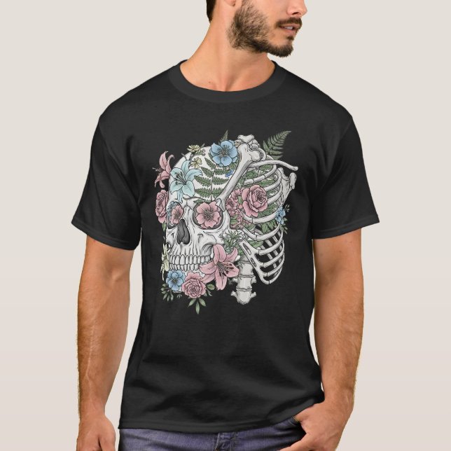 Blume der Vintagen Anatomie des Schädels T-Shirt (Vorderseite)