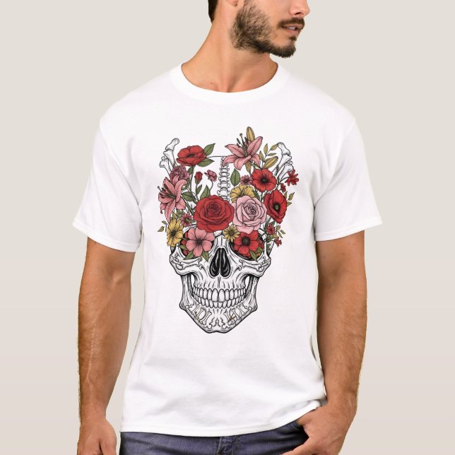 Blume der Vintagen Anatomie des Schädels T-Shirt (Vorderseite)
