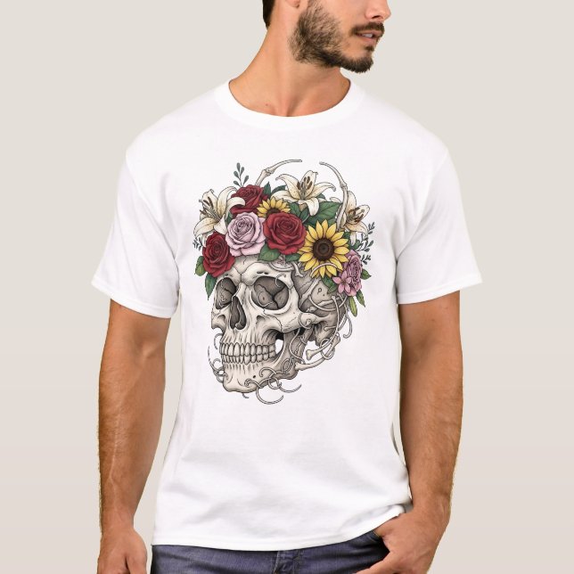 Blume der Vintagen Anatomie des Schädels T-Shirt (Vorderseite)