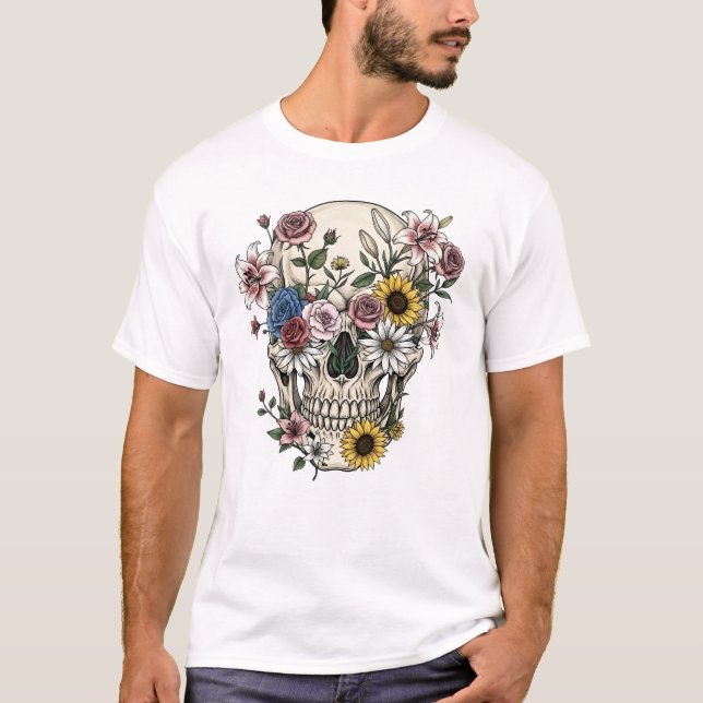 Blume der Vintagen Anatomie des Schädels T-Shirt (Vorderseite)