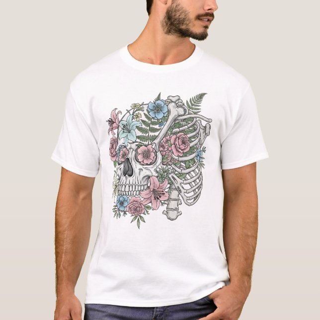 Blume der Vintagen Anatomie des Schädels T-Shirt (Vorderseite)