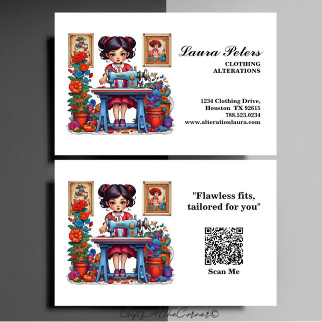 Blume der Vintagen blauen Nähmaschine Mädchen Visitenkarte (Von Creator hochgeladen)