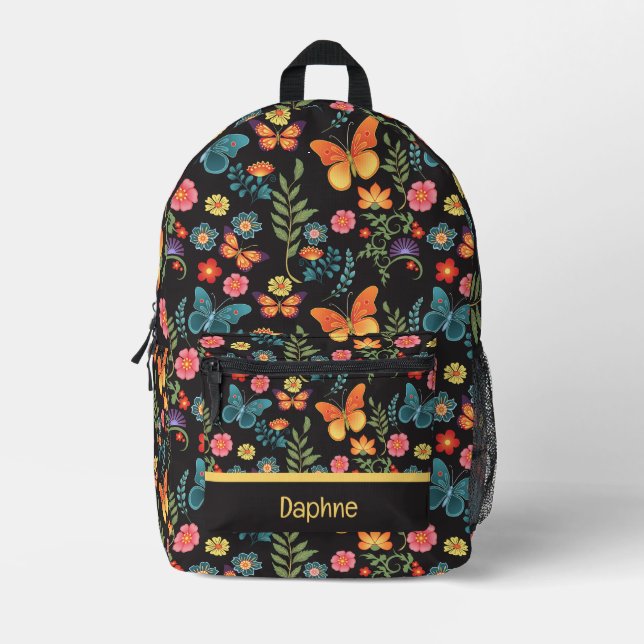 Blume der Volkskunst und Schmetterlinge Personalis Bedruckter Rucksack (Vorderseite)
