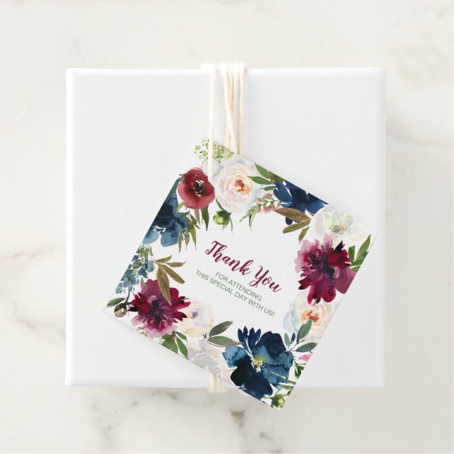 Blume der Watercolor Burgundy Navy Danke Geschenkanhänger (Beispiel)