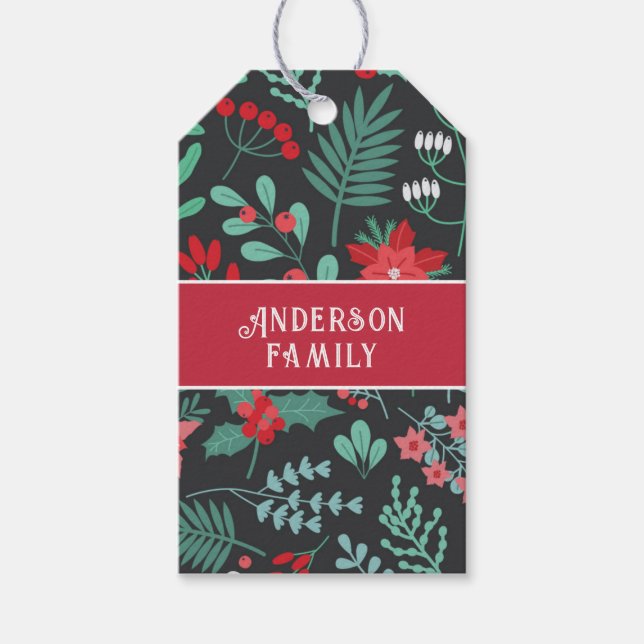 Blume der Weihnachtsfamilien Geschenkanhänger (Vorderseite)