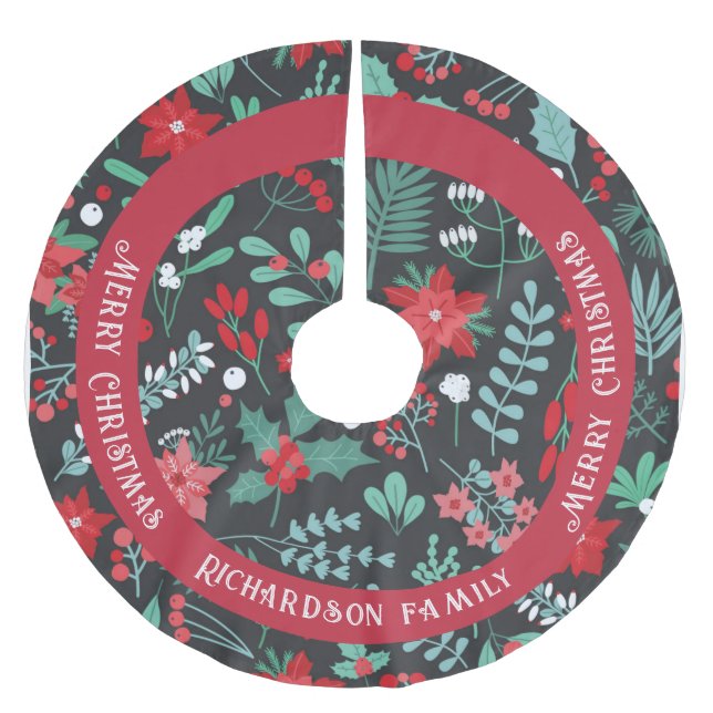 Blume der Weihnachtsfamilien Polyester Weihnachtsbaumdecke (Vorderseite)