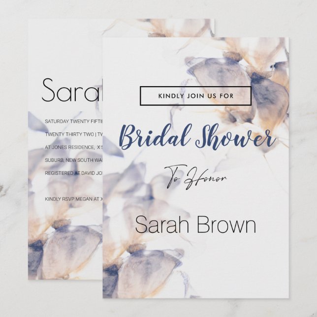 BLUME DER WEISS UND BLAUEN PATELE ELEGANTES BRAUTP EINLADUNG (Vorne/Hinten)