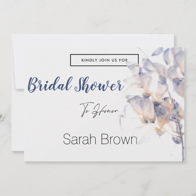 BLUME DER WEISS UND BLAUEN PATELE ELEGANTES BRAUTP EINLADUNG (Vorderseite)