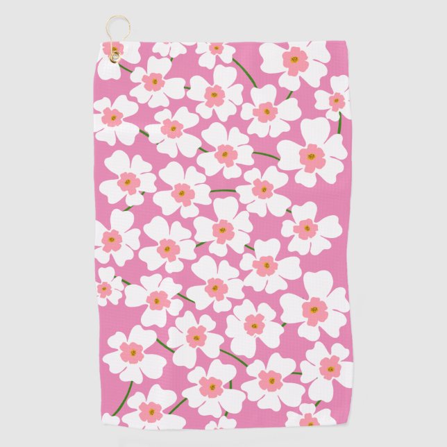 Blume der Weißen Fantasie Lover Pattern Pink Golfhandtuch (Vorderseite)