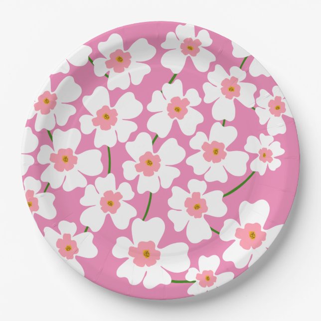 Blume der Weißen Fantasie Lover Pattern Pink Pappteller (Vorderseite)