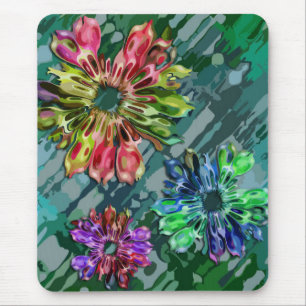 Blume des abstrakten Fraktals 2D   Blau-grüner Spr Mousepad