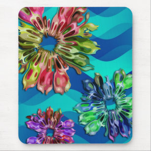 Blume des abstrakten Fraktals 2D   Blaue Zyanwelle Mousepad