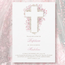 Blume des Babyatmens überqueren die Taufe Einladung