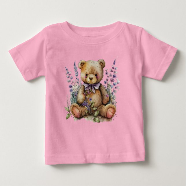 Blume des Brawn Teddy Bear Lavender Baby T-shirt (Vorderseite)