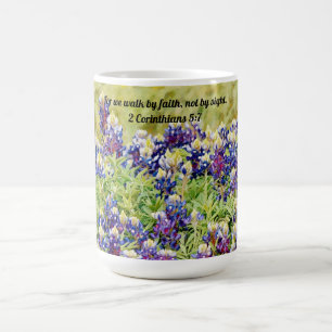 Blume des Glaubens Bluebonnets Schrift Glaube Tass Kaffeetasse
