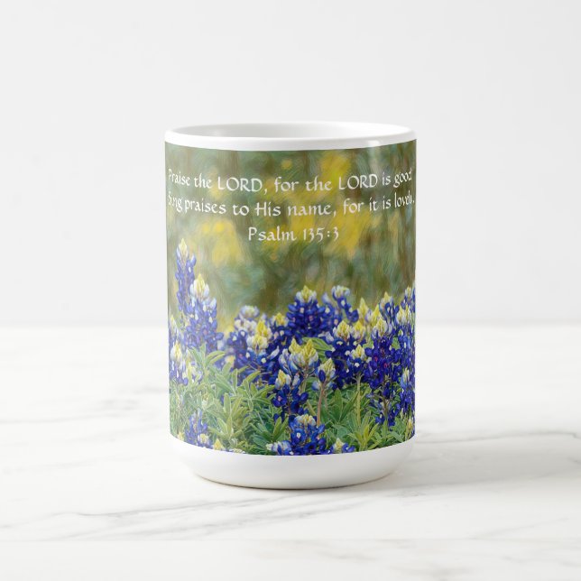 Blume des Glaubens Psalm 135:3 Bluebonnet Cup Kaffeetasse (Mittel)