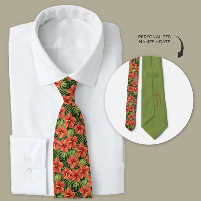 Blume des hawaiianischen Hibiskus Personalisiert Krawatte (Personalized Plumeria Hawaiian flowers wedding neckties for groomsmen)