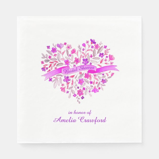 Blume des Herzens Blumenstrauß lila Brautparty Ser Serviette (Vorderseite)