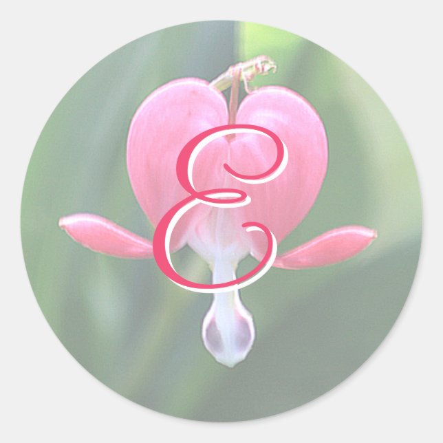 Blume des Herzens Monogramm E-Aufkleber Runder Aufkleber (Vorderseite)