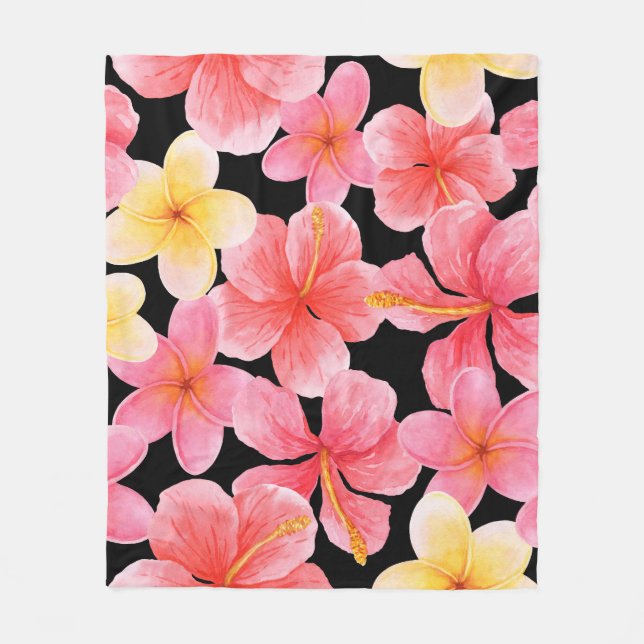 Blume des Hibiskus Plumeria Fleecedecke (Vorderseite)
