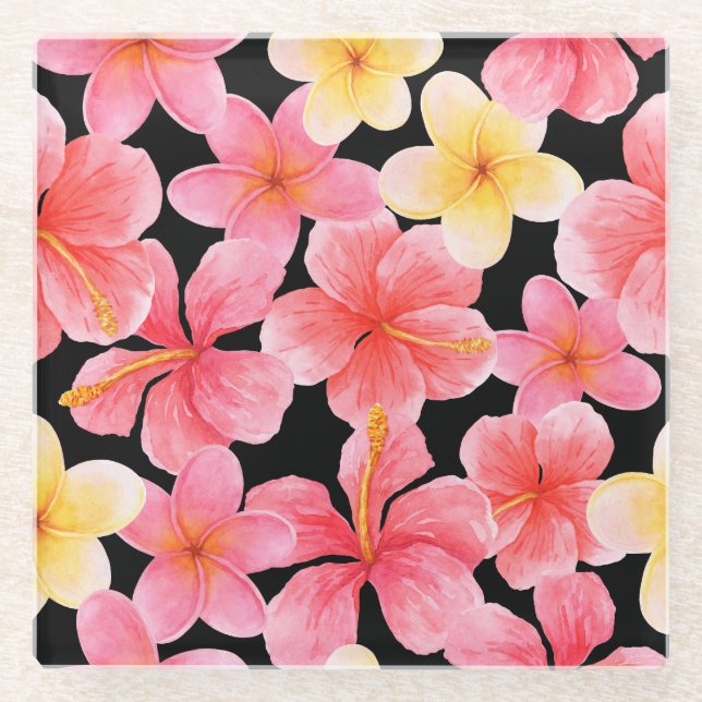 Blume des Hibiskus Plumeria Glasuntersetzer (Vorderseite)