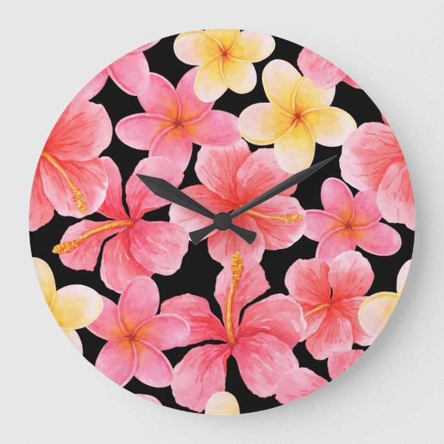 Blume des Hibiskus Plumeria Große Wanduhr (Vorderseite)
