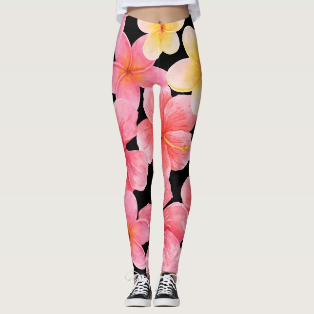Blume des Hibiskus Plumeria Leggings (Vorderseite)