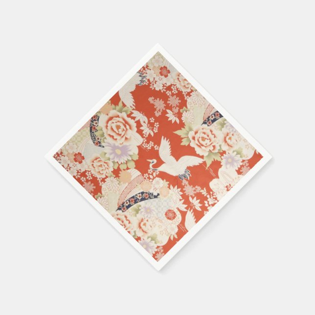 Blume des japanischen Roten Kimono Crane Muster Sa Serviette (Ecke)