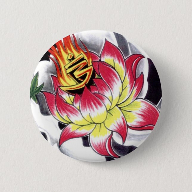 Blume des japanischen Tattoo Style Flaming Lotus Button (Vorderseite)